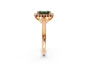 Starburst Halo Engagement Ring Setting for Fancy Green Emerald Cut Center with Thin Round-Wire Band and Prong Head in Rose Gold