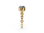Milgrain Bezel Engagement Ring Setting for Fancy Blue Cushion Cut Center with Marquise Stations and Bezel Head in Yellow Gold