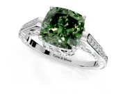 Cathedral Engagement Ring Setting for Fancy Green Cushion Cut Center with Antique-Style Pave Band and Prong Head in Sterling Silver