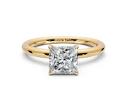 Low-Set Solitaire Engagement Ring Setting for Princess Cut Center with Thin Plain Band and Prong Head in Yellow Gold