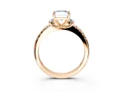Paired Accent Engagement Ring Setting for Fancy Blue Radiant Cut Center with Pave Band and Prong Head in Rose Gold
