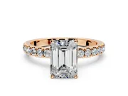 Open Basket Engagement Ring Setting for Emerald Cut Center with Pave Band and Prong Head in Rose Gold