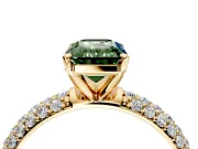 Solitaire Engagement Ring Setting for Fancy Green Emerald Cut Center with Domed Multi-Row Pave Band and Prong Head in Yellow Gold