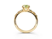 Solitaire Engagement Ring Setting for Fancy Yellow Oval Center with Trailing Leaf Accent Band and Prong Head in Yellow Gold