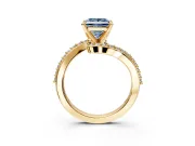 Solitaire Engagement Ring Setting for Fancy Blue Princess Cut Center with Pave Bypass Swirl Band and Prong Head in Yellow Gold