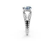 Halo Engagement Ring Setting for Fancy Blue Heart-Shaped Center with Rope Twist Split Shank and Prong Head in Platinum
