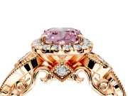 Milgrain Halo Engagement Ring Setting for Fancy Pink Cushion Cut Center with Shoulder Bezels and Prong Head in Rose Gold