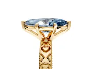 Solitaire Engagement Ring Setting for Fancy Blue Marquise Center with XO Engraved Band and Prong Head in Yellow Gold