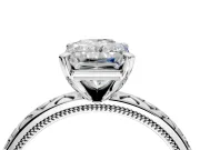 Solitaire Engagement Ring Setting for Radiant Cut Center with Milgrain X Pattern Band and Prong Head in White Gold