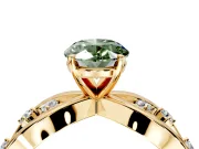 Solitaire Engagement Ring Setting for Fancy Green Oval Center with Criss-Cross Accent Band and Prong Head in Yellow Gold