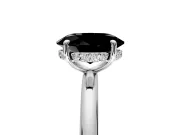 Hidden Halo Engagement Ring Setting for Fancy Black Oval Center with Thin Rounded Band and Prong Head in Platinum