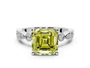 Solitaire Engagement Ring Setting for Fancy Yellow Asscher Cut Center with Milgrain Bezel Accents and Prong Head in Platinum
