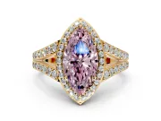 Halo Engagement Ring Setting for Fancy Pink Marquise Center with Narrow Pave Split Shank and Prong Head in Yellow Gold
