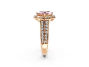 Large Accent Halo Engagement Ring Setting for Fancy Pink Princess Cut Center with Pave Split Shank and Prong Head in Rose Gold