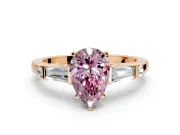 Bar-Set Engagement Ring Setting for Fancy Pink Pear-Shaped Center with Tapered Baguette Accents and Prong Head in Rose Gold