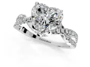 Solitaire Engagement Ring Setting for Heart-Shaped Center with Narrow Twist Pave Band and Prong Head in Platinum