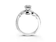Solitaire Engagement Ring Setting for Emerald Cut Center with Pave Bypass Twist Band and Prong Head in White Gold