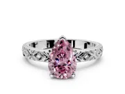 Solitaire Engagement Ring Setting for Fancy Pink Pear-Shaped Center with Milgrain X Pattern Band and Prong Head in Platinum