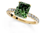 Solitaire Engagement Ring Setting for Fancy Green Radiant Cut Center with Large Accent Band and Prong Head in Yellow Gold