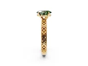 Solitaire Engagement Ring Setting for Fancy Green Oval Center with Milgrain X Pattern Band and Prong Head in Yellow Gold