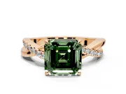 Crossover Engagement Ring Setting for Fancy Green Asscher Cut Center with Pave and Plain Strands and Prong Head in Rose Gold