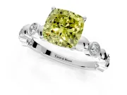 Solitaire Engagement Ring Setting for Fancy Yellow Cushion Cut Center with Beaded Bezel Station Band and Prong Head in White Gold