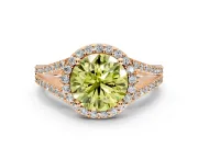 Halo Engagement Ring Setting for Fancy Yellow Round Cut Center with Pave Split Shank and Prong Head in Rose Gold
