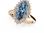 Starburst Halo Engagement Ring Setting for Fancy Blue Marquise Center with Thin Round-Wire Band and Prong Head in Rose Gold