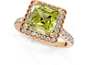 Milgrain Floral Halo Engagement Ring Setting for Fancy Yellow Asscher Cut Center with Pave Band and Prong Head in Rose Gold