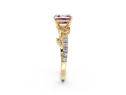 Leaf Motif Engagement Ring Setting for Fancy Pink Asscher Cut Center with Pave Band and Prong Head in Yellow Gold