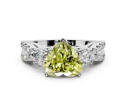 3 Stone Engagement Ring Setting for Fancy Yellow Heart-Shaped Center with Pave Split Shank and Prong Head in Platinum