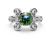 Solitaire Engagement Ring Setting for Fancy Green Cushion Cut Center with Twisted Band and Scroll Prong Head in Sterling Silver