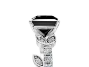 Leaf Motif Engagement Ring Setting for Fancy Black Princess Cut Center with Pave Band and Prong Head in Sterling Silver