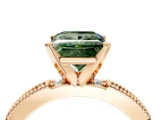 Solitaire Engagement Ring Setting for Fancy Green Princess Cut Center with Milgrain-Edged Pave Band and Prong Head in Rose Gold