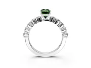 Shared-Prong Engagement Ring Setting for Fancy Green Emerald Cut Center with Graduated Accents and Prong Head in Sterling Silver