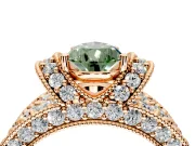 Pave Engagement Ring Setting for Fancy Green Pear-Shaped Center with Curved Accent Rows, Openwork and Prong Head in Rose Gold
