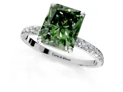 Solitaire Engagement Ring Setting for Fancy Green Radiant Cut Center with Pave Accents and Prong Head in Platinum