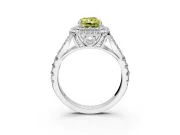 Double Halo Engagement Ring Setting for Fancy Yellow Radiant Cut Center with Narrow Pave Split Shank and Prong Head in Sterling Silver
