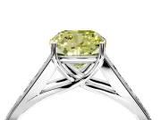 Solitaire Engagement Ring Setting for Fancy Yellow Cushion Cut Center with Round Cut Channel Band and Prong Head in Platinum