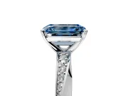 Side Accent Engagement Ring Setting for Fancy Blue Emerald Cut Center with Accent Shoulders and Prong Head in Sterling Silver