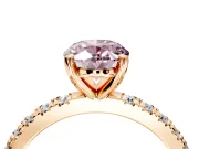 Solitaire Engagement Ring Setting for Fancy Pink Oval Center with Fine Pave Band and Claw Prong Head in Rose Gold