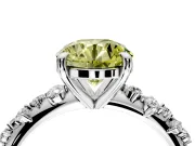 Solitaire Engagement Ring Setting for Fancy Yellow Round Cut Center with Trailing Leaf Accent Band and Prong Head in White Gold