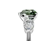 3 Stone Engagement Ring Setting for Fancy Green Heart-Shaped Center with Large Pear-Shaped Accents and Prong Head in White Gold