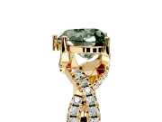 Solitaire Engagement Ring Setting for Fancy Green Heart-Shaped Center with Narrow Twist Pave Band and Prong Head in Yellow Gold