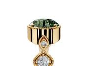 Vintage Station Engagement Ring Setting for Fancy Green Round Cut Center with Accents and Prong Head in Yellow Gold