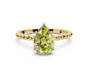 Solitaire Engagement Ring Setting for Fancy Yellow Pear-Shaped Center with Plain Twisted Rope Band and Prong Head in Yellow Gold