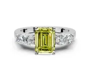 5 Stone Engagement Ring Setting for Fancy Yellow Emerald Cut Center with Equal Close-Set Accents and Prong Head in Sterling Silver