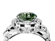 Halo Engagement Ring Setting for Fancy Green Round Cut Center with Open Scroll Shoulders and Prong Head in Platinum