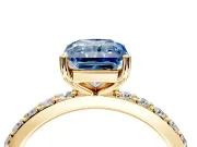 Solitaire Engagement Ring Setting for Fancy Blue Radiant Cut Center with Round Cut Pave Band and Prong Head in Yellow Gold