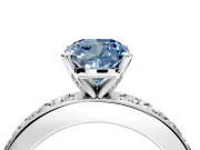 Solitaire Engagement Ring Setting for Fancy Blue Cushion Cut Center with Channel-Set Accents and Prong Head in Platinum
